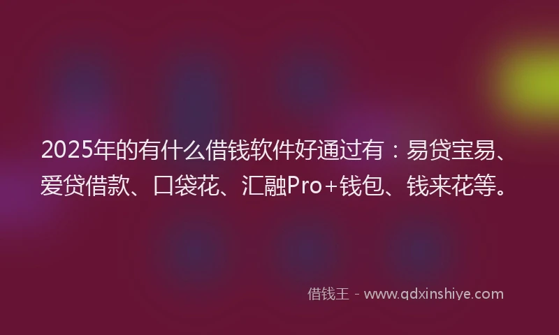 2025年的有什么借钱软件好通过有：易贷宝易、爱贷借款、口袋花、汇融Pro+钱包、钱来花等。