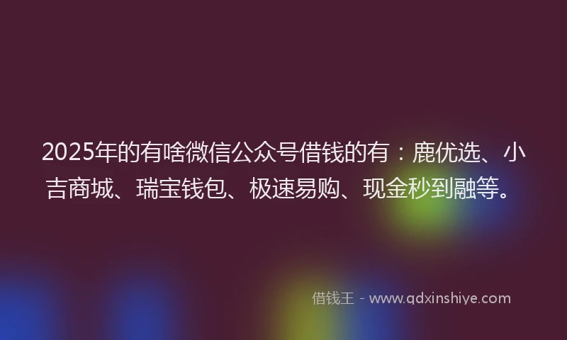2025年的有啥微信公众号借钱的有：鹿优选、小吉商城、瑞宝钱包、极速易购、现金秒到融等。