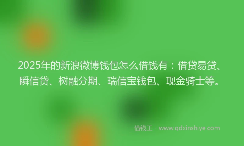 2025年的新浪微博钱包怎么借钱有：借贷易贷、瞬信贷、树融分期、瑞信宝钱包、现金骑士等。