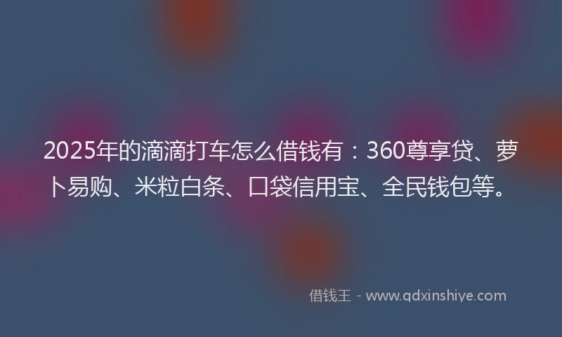 2025年的滴滴打车怎么借钱有：360尊享贷、萝卜易购、米粒白条、口袋信用宝、全民钱包等。