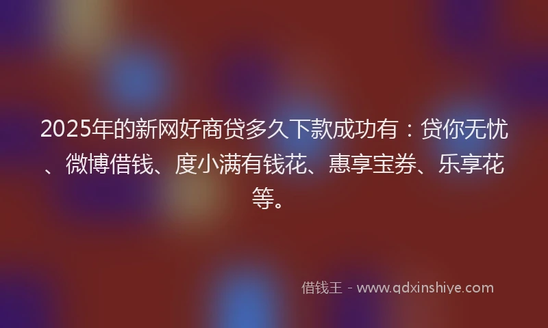 2025年的新网好商贷多久下款成功有：贷你无忧、微博借钱、度小满有钱花、惠享宝券、乐享花等。