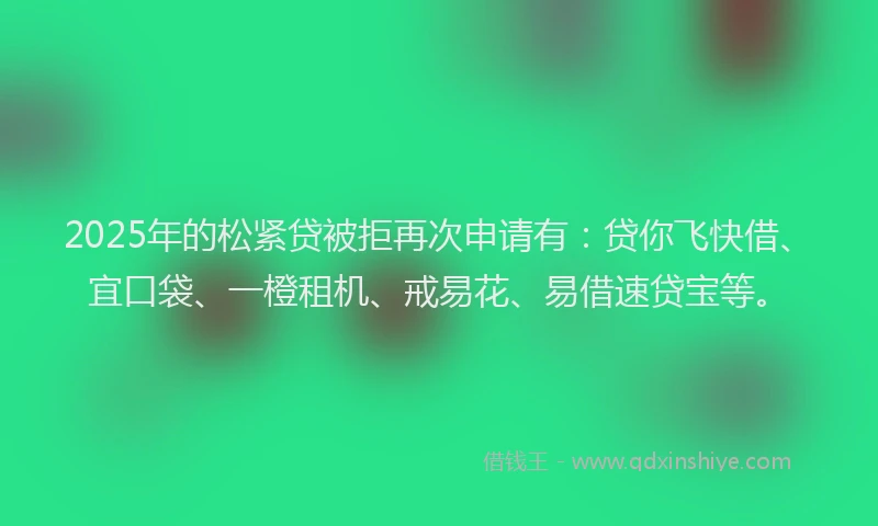 2025年的松紧贷被拒再次申请有：贷你飞快借、宜口袋、一橙租机、戒易花、易借速贷宝等。
