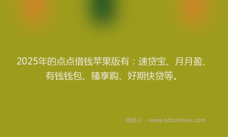2025年的点点借钱苹果版有：速贷宝、月月盈、有钱钱包、臻享购、好期快贷等。