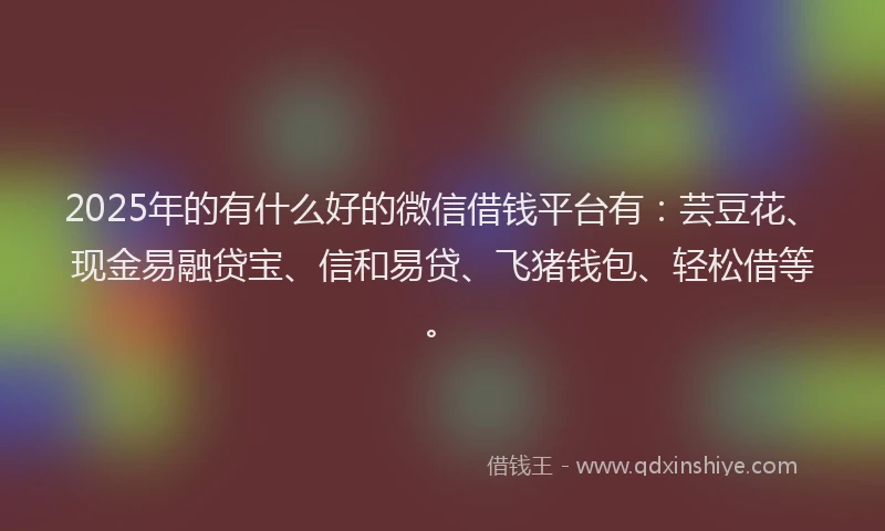2025年的有什么好的微信借钱平台有：芸豆花、现金易融贷宝、信和易贷、飞猪钱包、轻松借等。