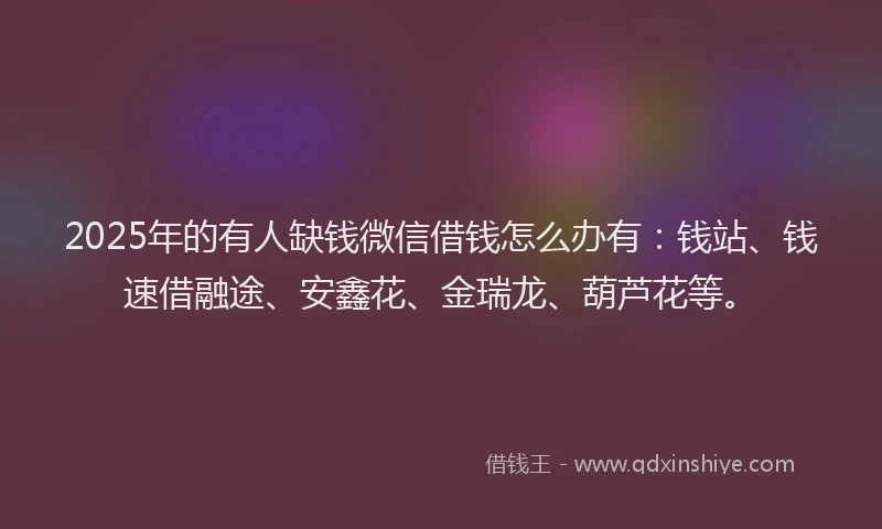 2025年的有人缺钱微信借钱怎么办有：钱站、钱速借融途、安鑫花、金瑞龙、葫芦花等。