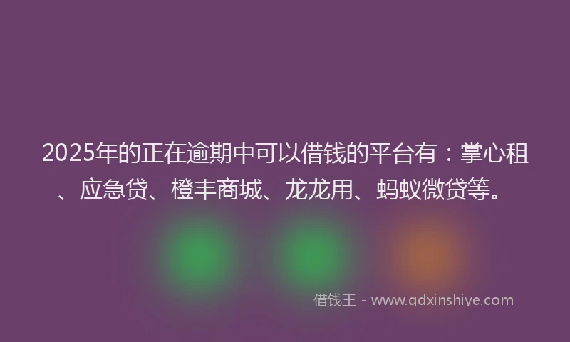 2025年的正在逾期中可以借钱的平台有：掌心租、应急贷、橙丰商城、龙龙用、蚂蚁微贷等。