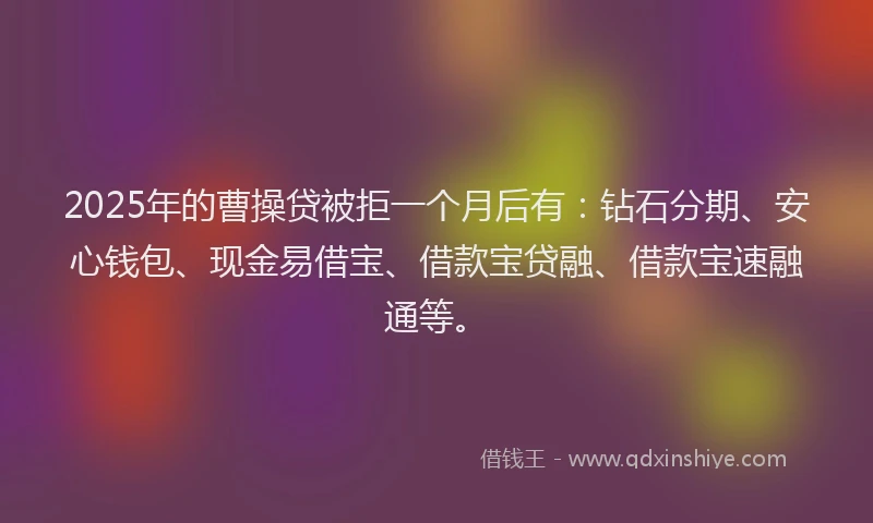 2025年的曹操贷被拒一个月后有：钻石分期、安心钱包、现金易借宝、借款宝贷融、借款宝速融通等。