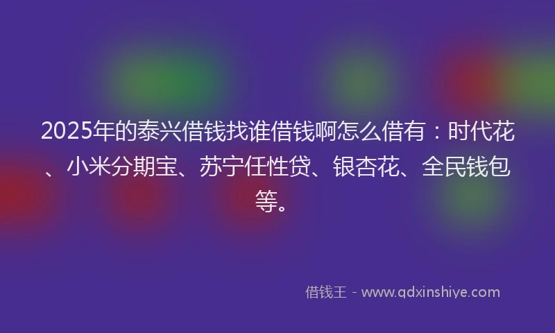 2025年的泰兴借钱找谁借钱啊怎么借有：时代花、小米分期宝、苏宁任性贷、银杏花、全民钱包等。