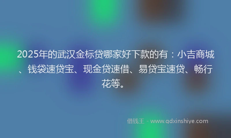 2025年的武汉金标贷哪家好下款的有：小吉商城、钱袋速贷宝、现金贷速借、易贷宝速贷、畅行花等。