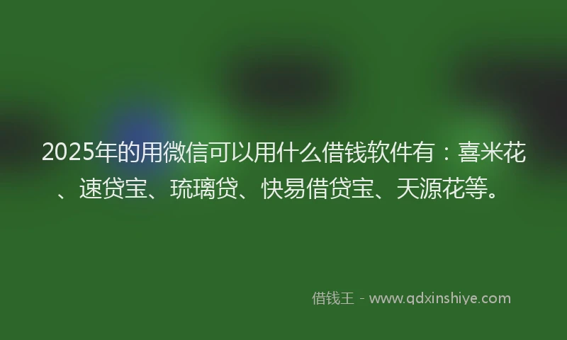 2025年的用微信可以用什么借钱软件有：喜米花、速贷宝、琉璃贷、快易借贷宝、天源花等。