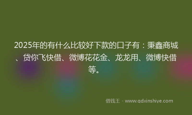 2025年的有什么比较好下款的口子有：秉鑫商城、贷你飞快借、微博花花金、龙龙用、微博快借等。