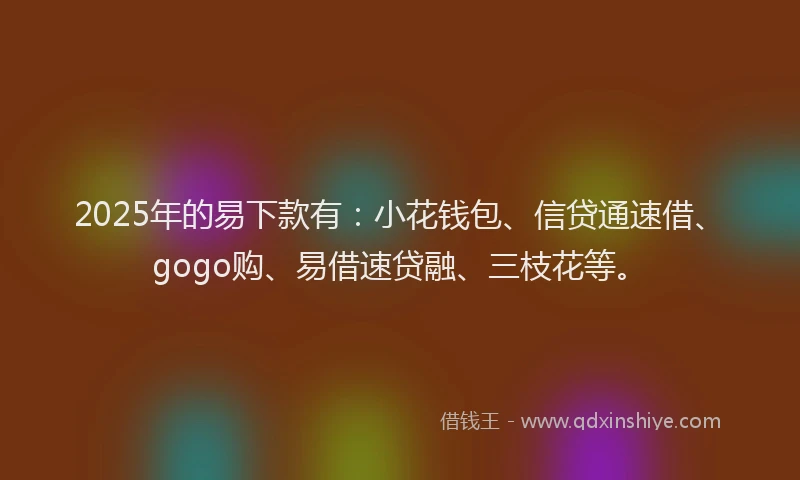 2025年的易下款有：小花钱包、信贷通速借、gogo购、易借速贷融、三枝花等。