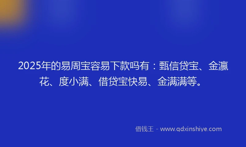 2025年的易周宝容易下款吗有：甄信贷宝、金瀛花、度小满、借贷宝快易、金满满等。