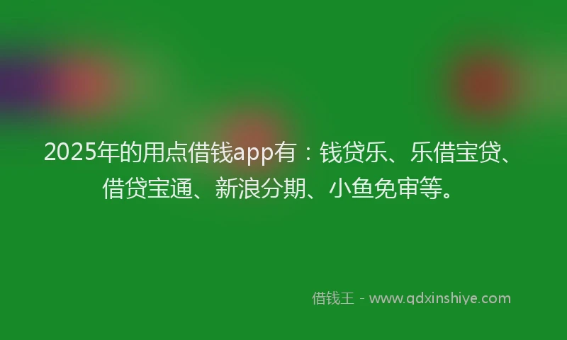 2025年的用点借钱app有：钱贷乐、乐借宝贷、借贷宝通、新浪分期、小鱼免审等。