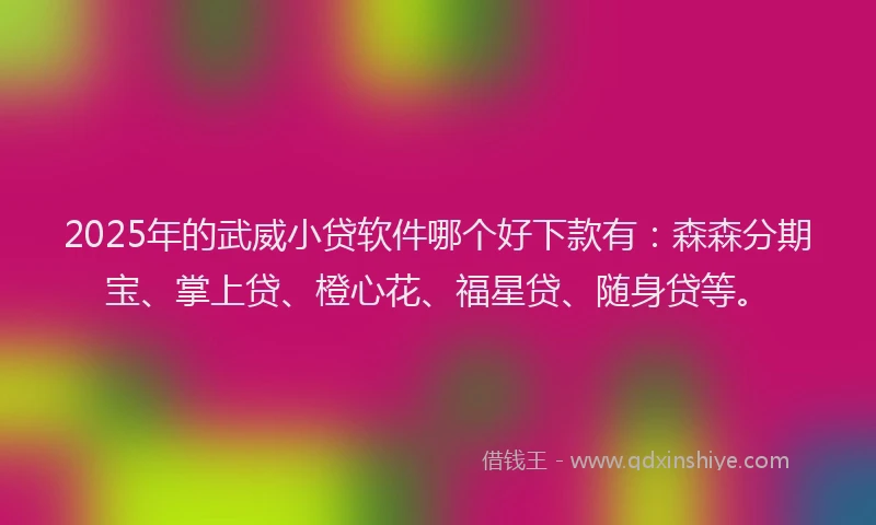 2025年的武威小贷软件哪个好下款有：森森分期宝、掌上贷、橙心花、福星贷、随身贷等。