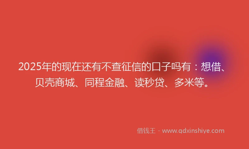 2025年的现在还有不查征信的口子吗有：想借、贝壳商城、同程金融、读秒贷、多米等。