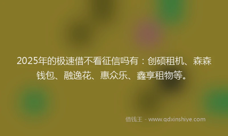 2025年的极速借不看征信吗有：创硕租机、森森钱包、融逸花、惠众乐、鑫享租物等。