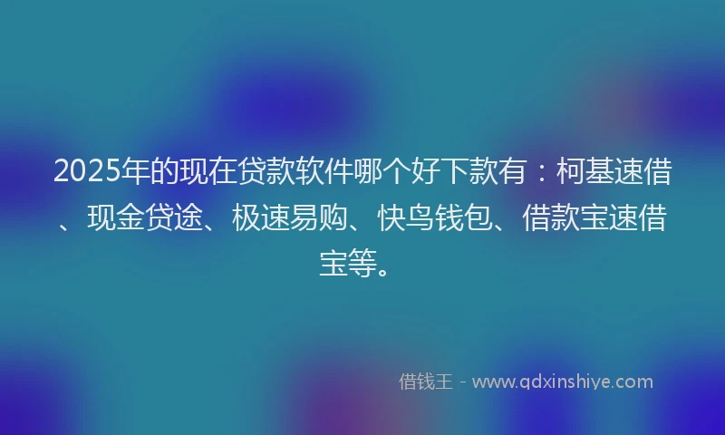 2025年的现在贷款软件哪个好下款有：柯基速借、现金贷途、极速易购、快鸟钱包、借款宝速借宝等。