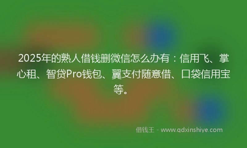 2025年的熟人借钱删微信怎么办有：信用飞、掌心租、智贷Pro钱包、翼支付随意借、口袋信用宝等。