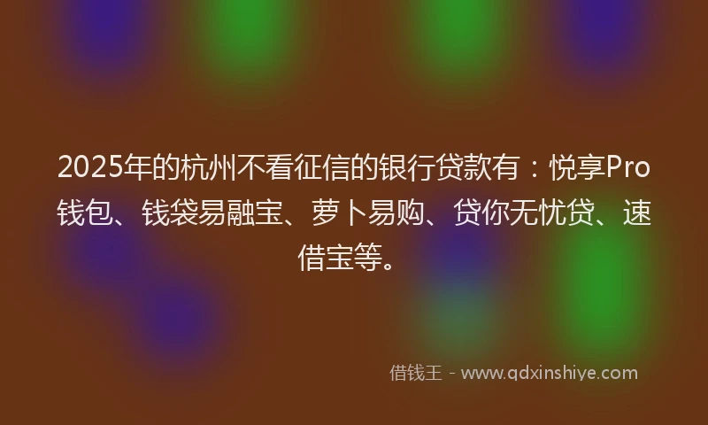 2025年的杭州不看征信的银行贷款有：悦享Pro钱包、钱袋易融宝、萝卜易购、贷你无忧贷、速借宝等。
