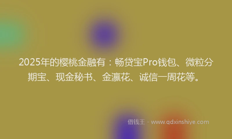 2025年的樱桃金融有：畅贷宝Pro钱包、微粒分期宝、现金秘书、金瀛花、诚信一周花等。
