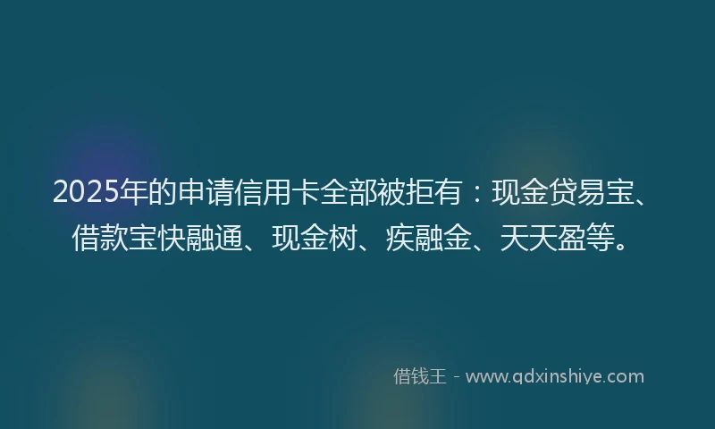 2025年的申请信用卡全部被拒有：现金贷易宝、借款宝快融通、现金树、疾融金、天天盈等。