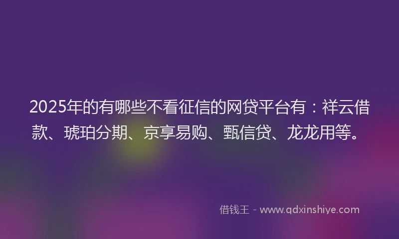 2025年的有哪些不看征信的网贷平台有：祥云借款、琥珀分期、京享易购、甄信贷、龙龙用等。