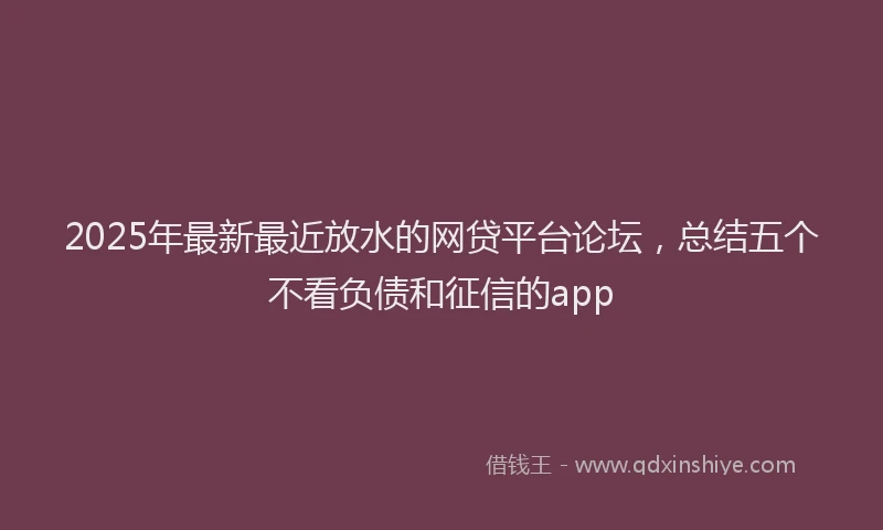 2025年最新最近放水的网贷平台论坛，总结五个不看负债和征信的app