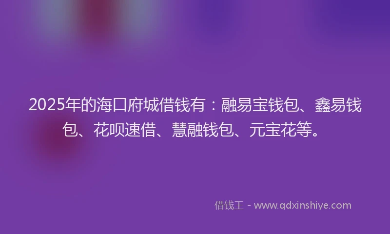 2025年的海口府城借钱有：融易宝钱包、鑫易钱包、花呗速借、慧融钱包、元宝花等。