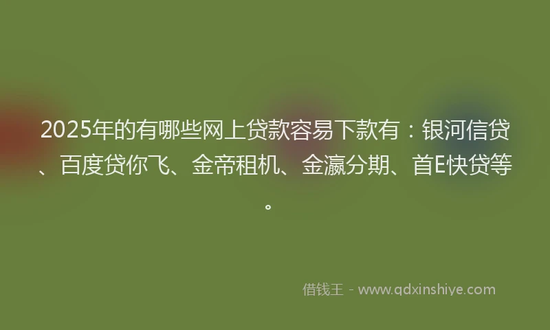 2025年的有哪些网上贷款容易下款有：银河信贷、百度贷你飞、金帝租机、金瀛分期、首E快贷等。