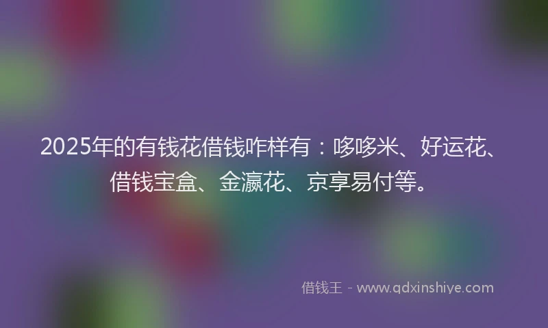 2025年的有钱花借钱咋样有：哆哆米、好运花、借钱宝盒、金瀛花、京享易付等。