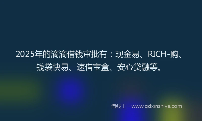 2025年的滴滴借钱审批有：现金易、RICH-购、钱袋快易、速借宝盒、安心贷融等。