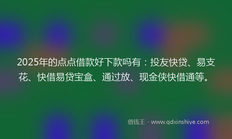 2025年的点点借款好下款吗有：投友快贷、易支花、快借易贷宝盒、通过放、现金侠快借通等。
