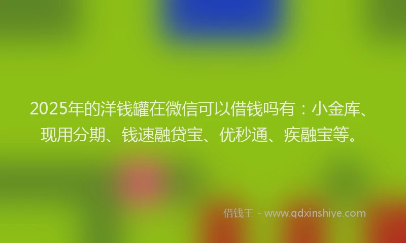 2025年的洋钱罐在微信可以借钱吗有：小金库、现用分期、钱速融贷宝、优秒通、疾融宝等。