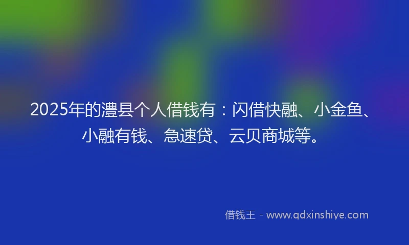 2025年的澧县个人借钱有：闪借快融、小金鱼、小融有钱、急速贷、云贝商城等。