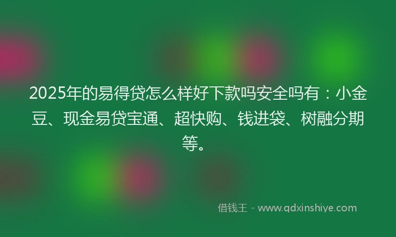 2025年的易得贷怎么样好下款吗安全吗有：小金豆、现金易贷宝通、超快购、钱进袋、树融分期等。