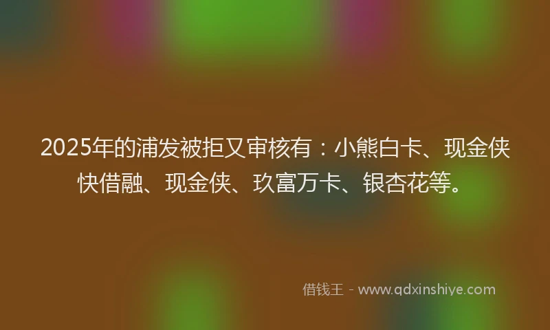 2025年的浦发被拒又审核有：小熊白卡、现金侠快借融、现金侠、玖富万卡、银杏花等。