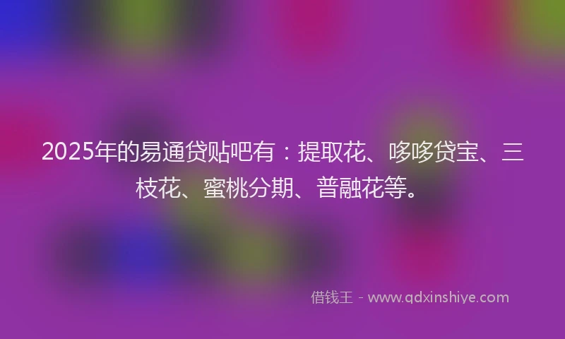 2025年的易通贷贴吧有：提取花、哆哆贷宝、三枝花、蜜桃分期、普融花等。