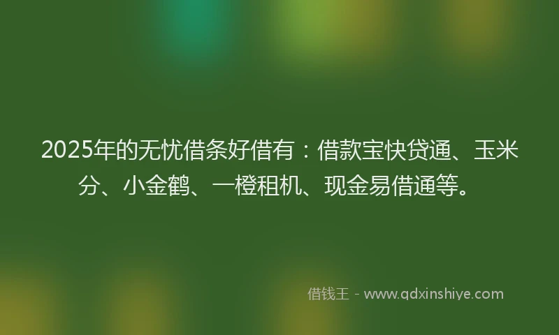 2025年的无忧借条好借有：借款宝快贷通、玉米分、小金鹤、一橙租机、现金易借通等。