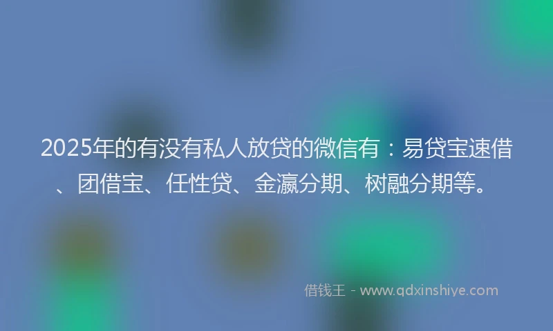 2025年的有没有私人放贷的微信有：易贷宝速借、团借宝、任性贷、金瀛分期、树融分期等。