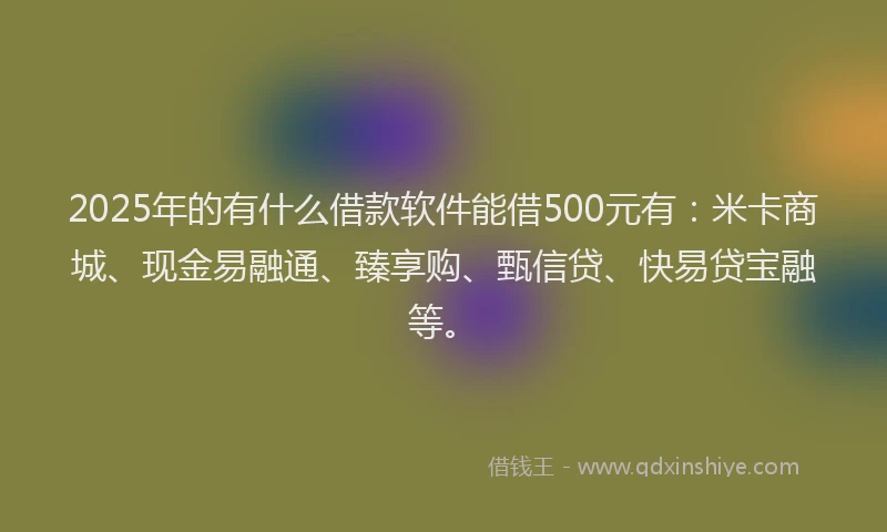 2025年的有什么借款软件能借500元有：米卡商城、现金易融通、臻享购、甄信贷、快易贷宝融等。