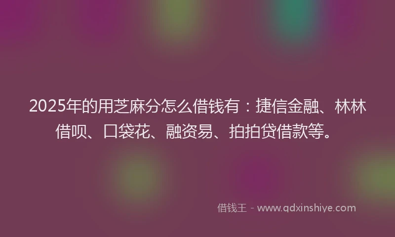 2025年的用芝麻分怎么借钱有：捷信金融、林林借呗、口袋花、融资易、拍拍贷借款等。