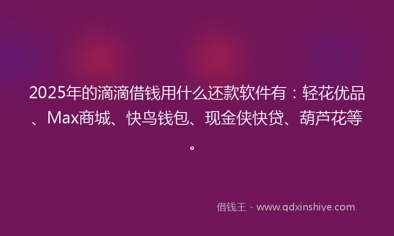 2025年的滴滴借钱用什么还款软件有：轻花优品、Max商城、快鸟钱包、现金侠快贷、葫芦花等。