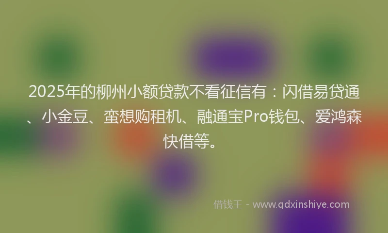 2025年的柳州小额贷款不看征信有：闪借易贷通、小金豆、蛮想购租机、融通宝Pro钱包、爱鸿森快借等。