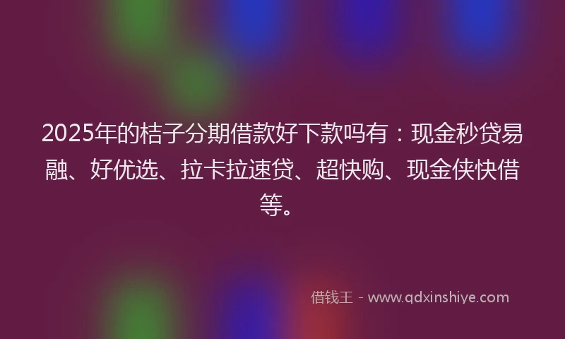 2025年的桔子分期借款好下款吗有：现金秒贷易融、好优选、拉卡拉速贷、超快购、现金侠快借等。