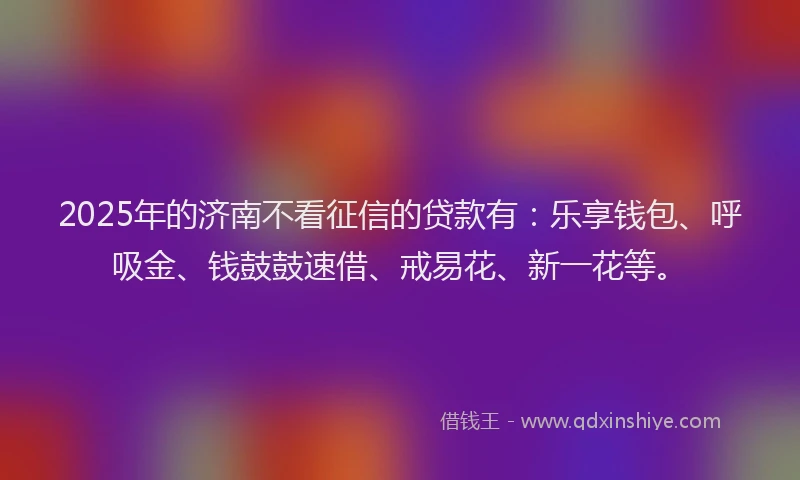 2025年的济南不看征信的贷款有：乐享钱包、呼吸金、钱鼓鼓速借、戒易花、新一花等。
