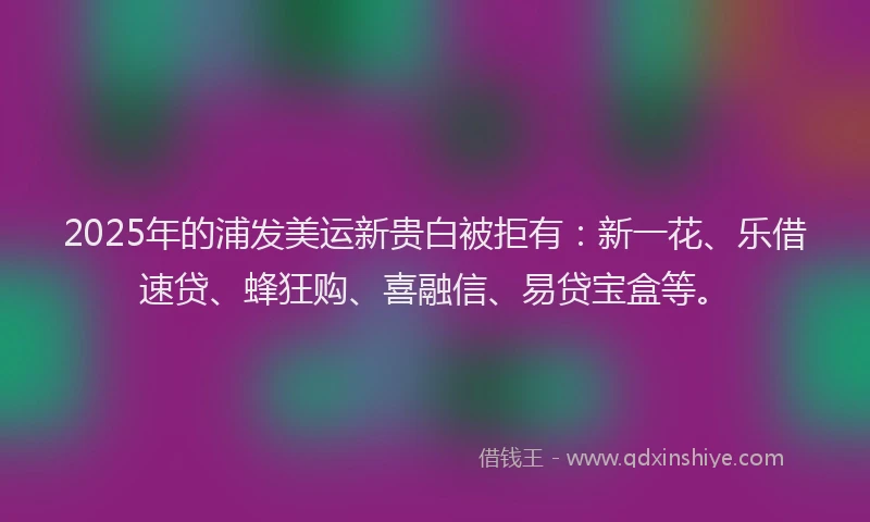 2025年的浦发美运新贵白被拒有：新一花、乐借速贷、蜂狂购、喜融信、易贷宝盒等。