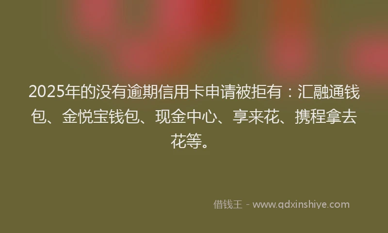 2025年的没有逾期信用卡申请被拒有：汇融通钱包、金悦宝钱包、现金中心、享来花、携程拿去花等。