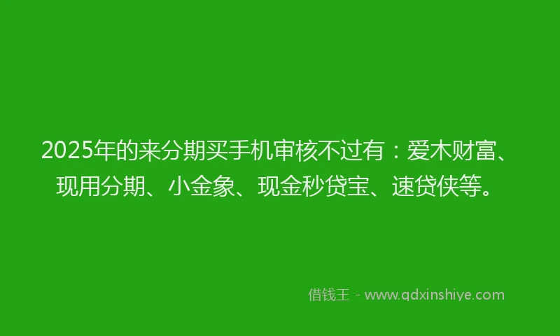 2025年的来分期买手机审核不过有：爱木财富、现用分期、小金象、现金秒贷宝、速贷侠等。
