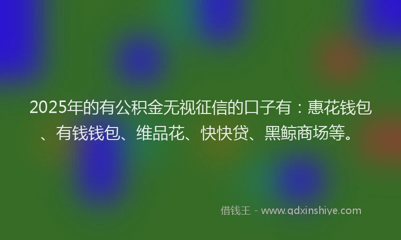 2025年的有公积金无视征信的口子有：惠花钱包、有钱钱包、维品花、快快贷、黑鲸商场等。